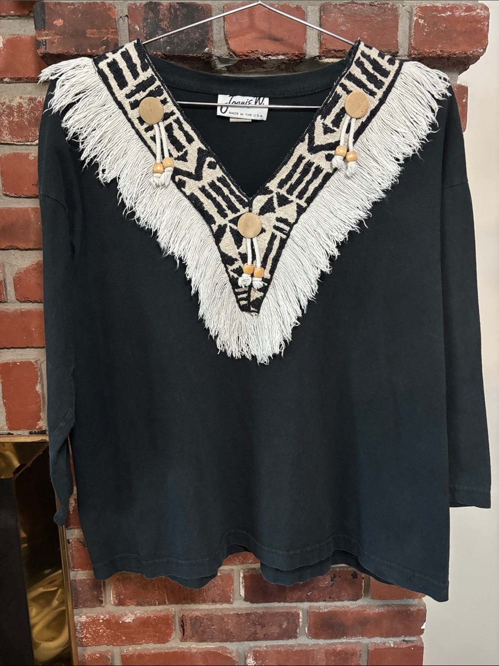 80’s Joanie W Western Americana Beaded Fringe Embellished Trim Top Size Large